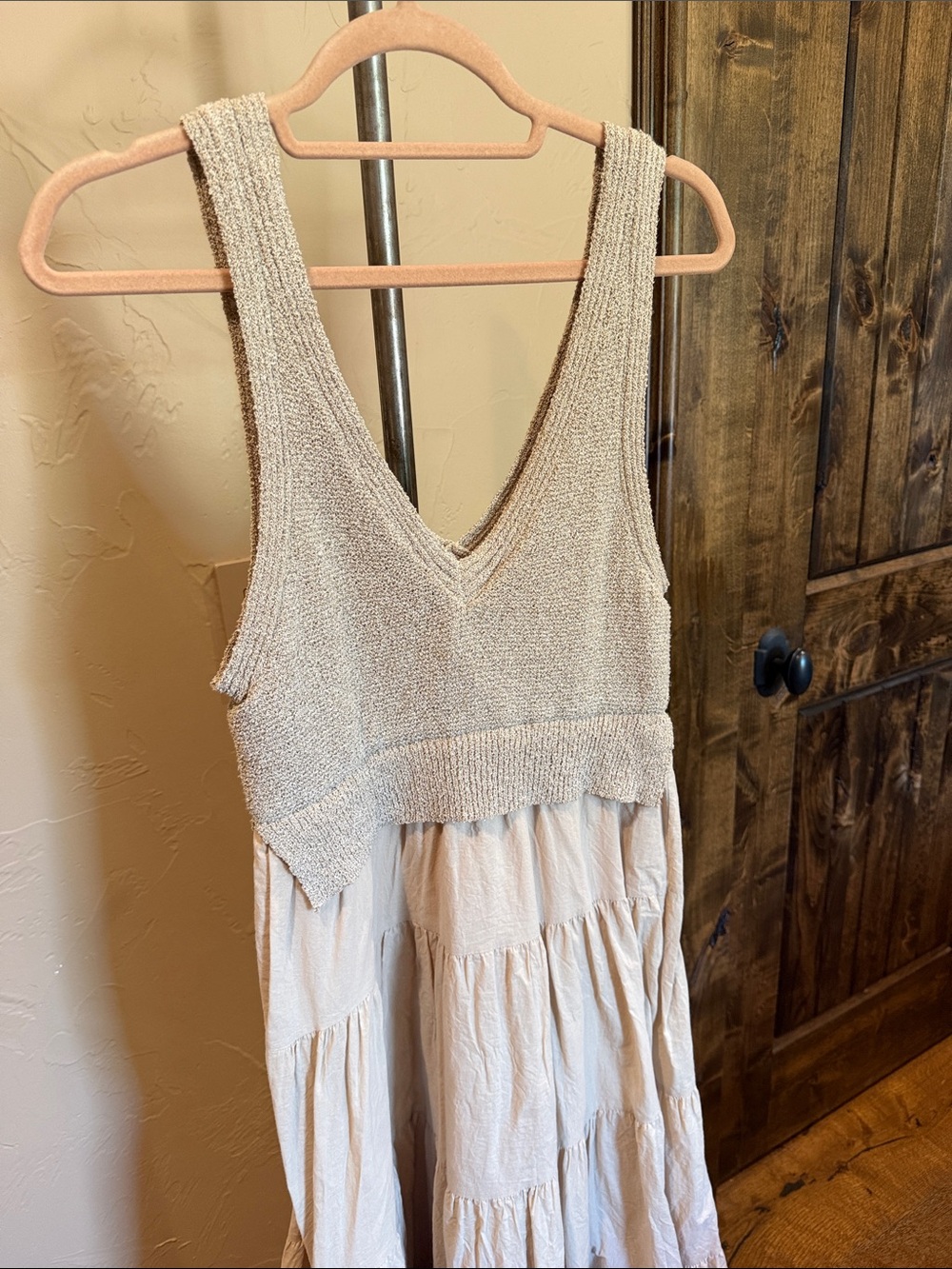 Neutral Knit Bodice Tiered Maxi Dress - Beige and Light Taupe - Picture 8 of 10
